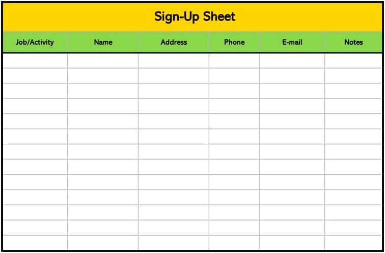 Patient Sign In Sheet Horizontal Template Free