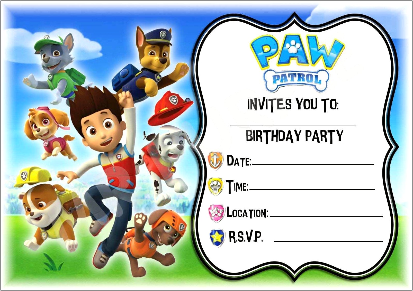 Paw Patrol Birthday Party Invitation Template Free