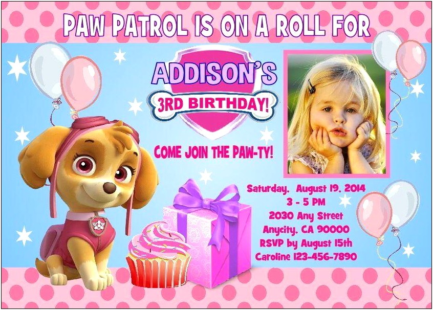 Paw Patrol Skye Invitation Template Free