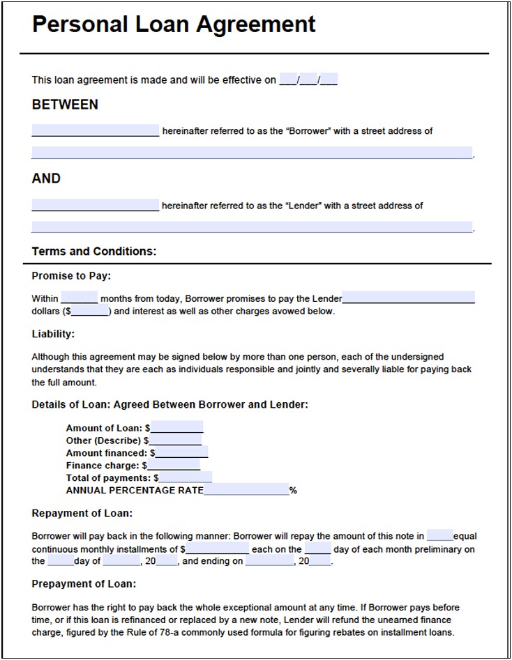 Person To Person Loan Agreement Template Free
