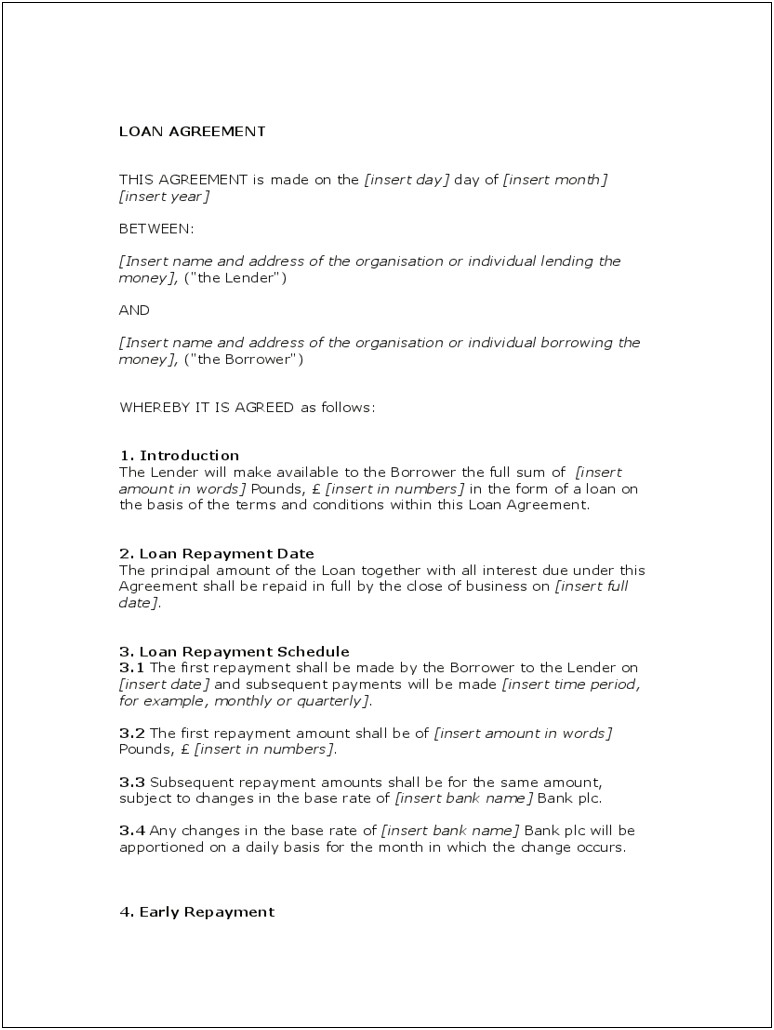 Personal Loan Agreement Template Free Download Uk