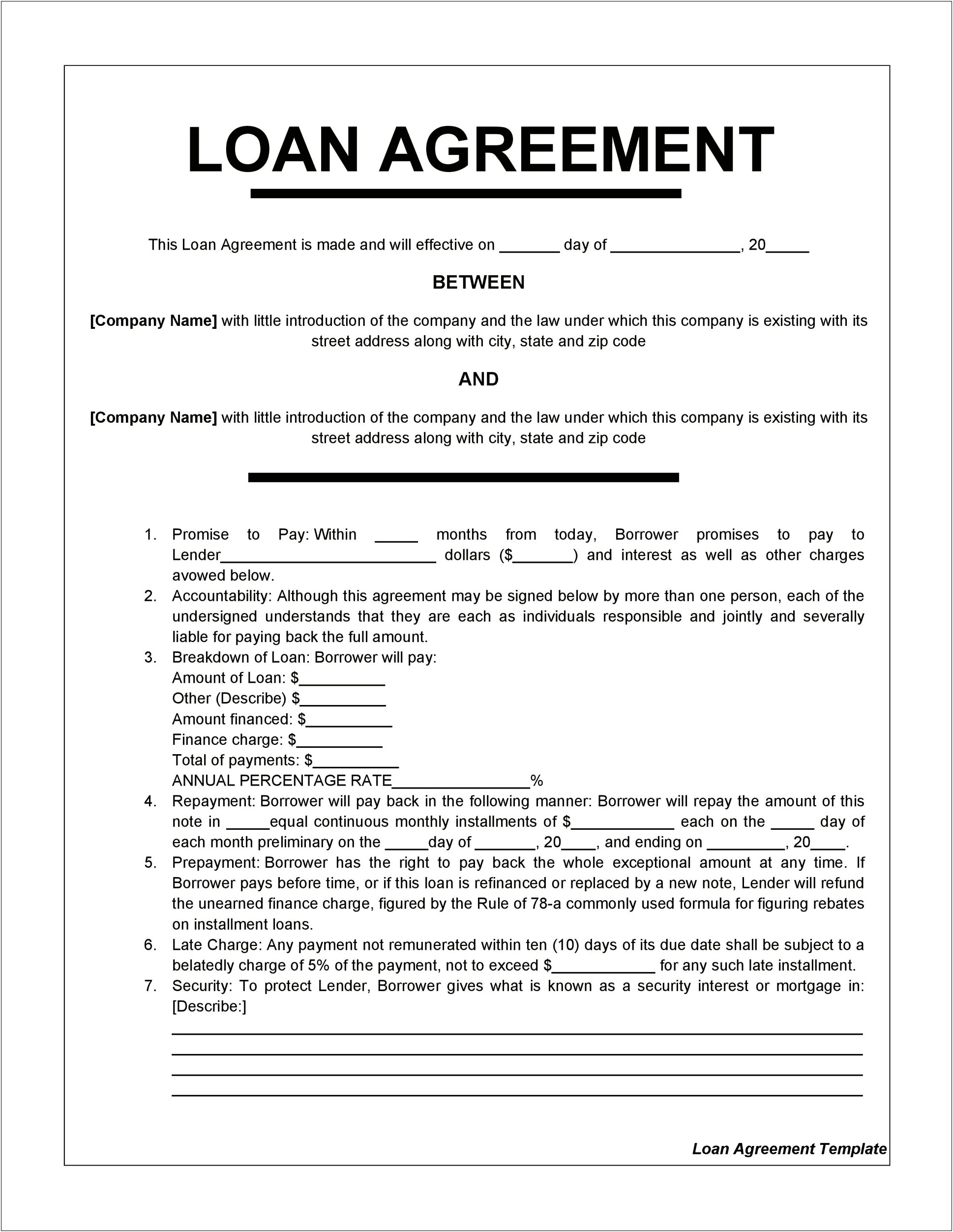 Personal Loan Agreement Word Template Free