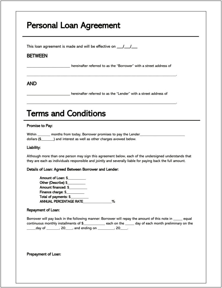 Personal Loan Contract Template Free Download