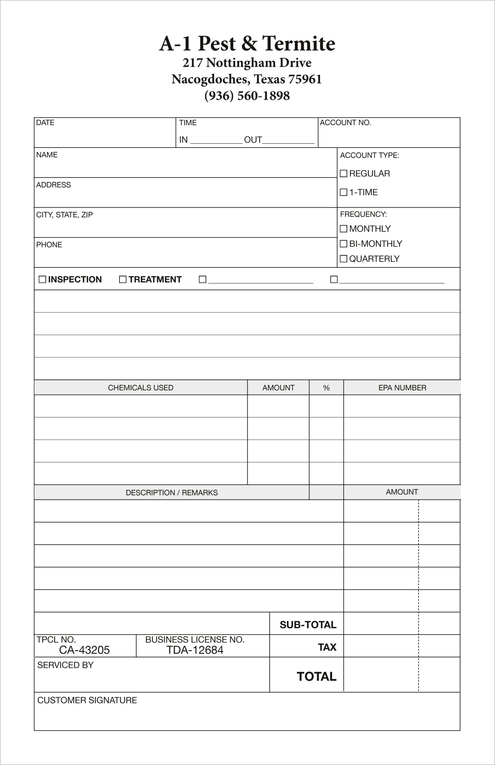 Pest Control Invoice Templates Free Download