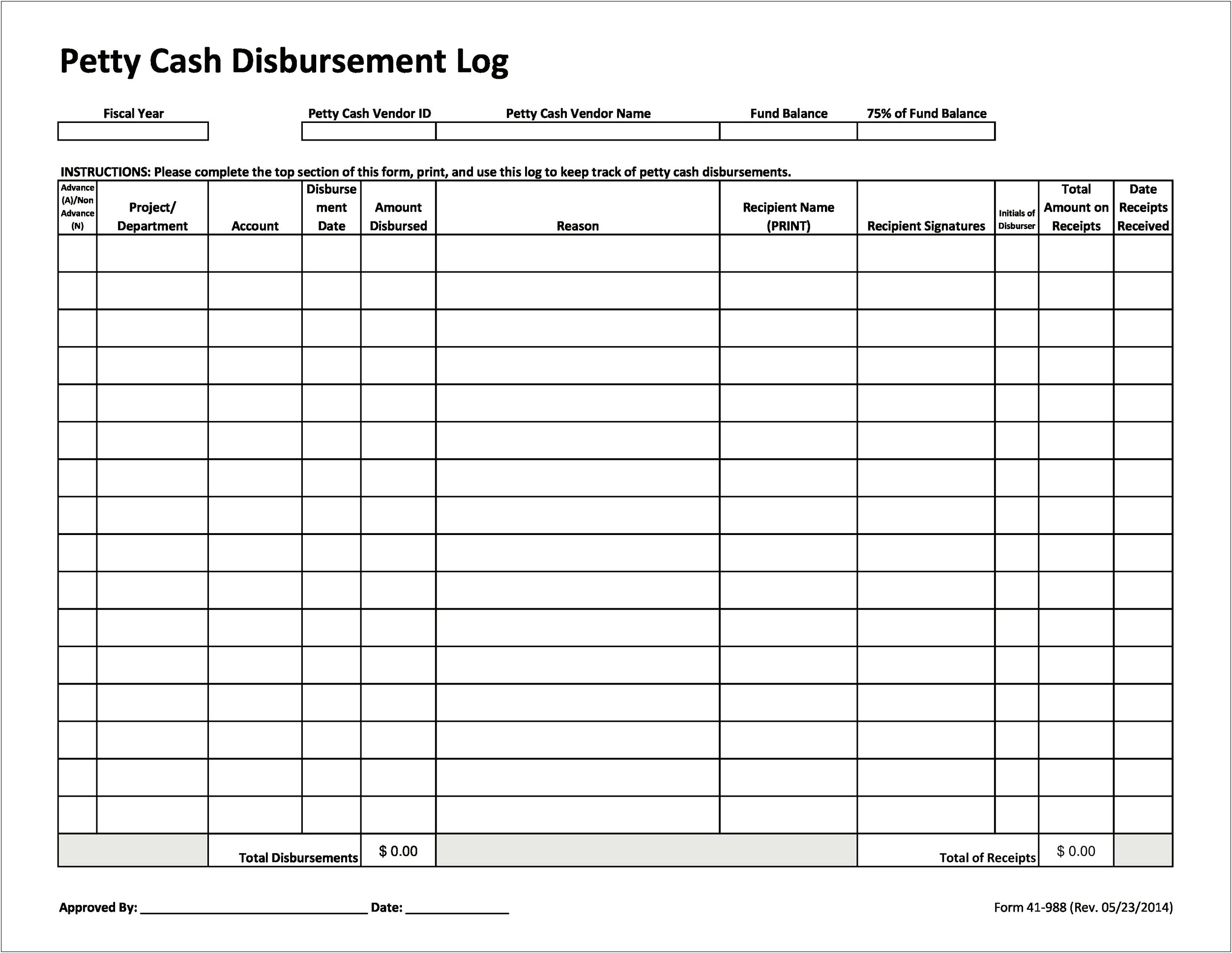 Petty Cash Template Excel Free Download