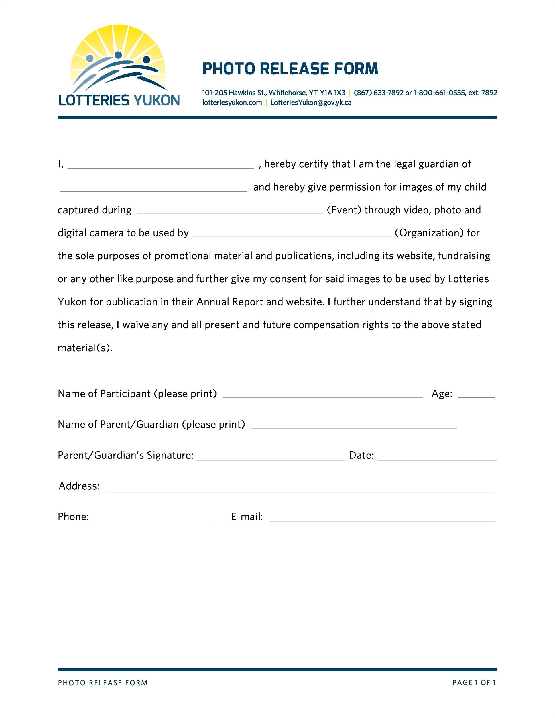Photo Waiver Release Form Template Free