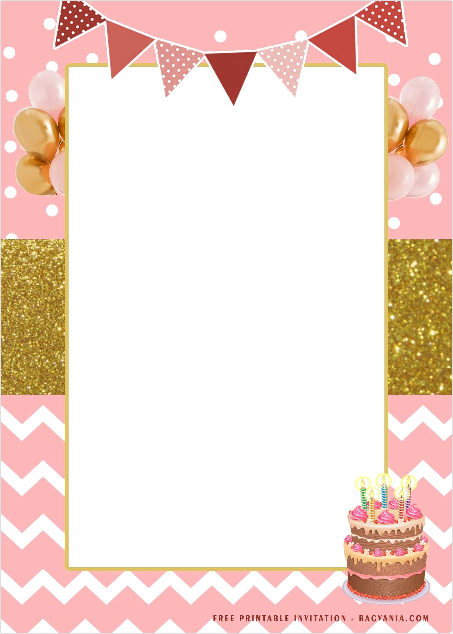 Pink And Gold Birthday Invitation Template Free