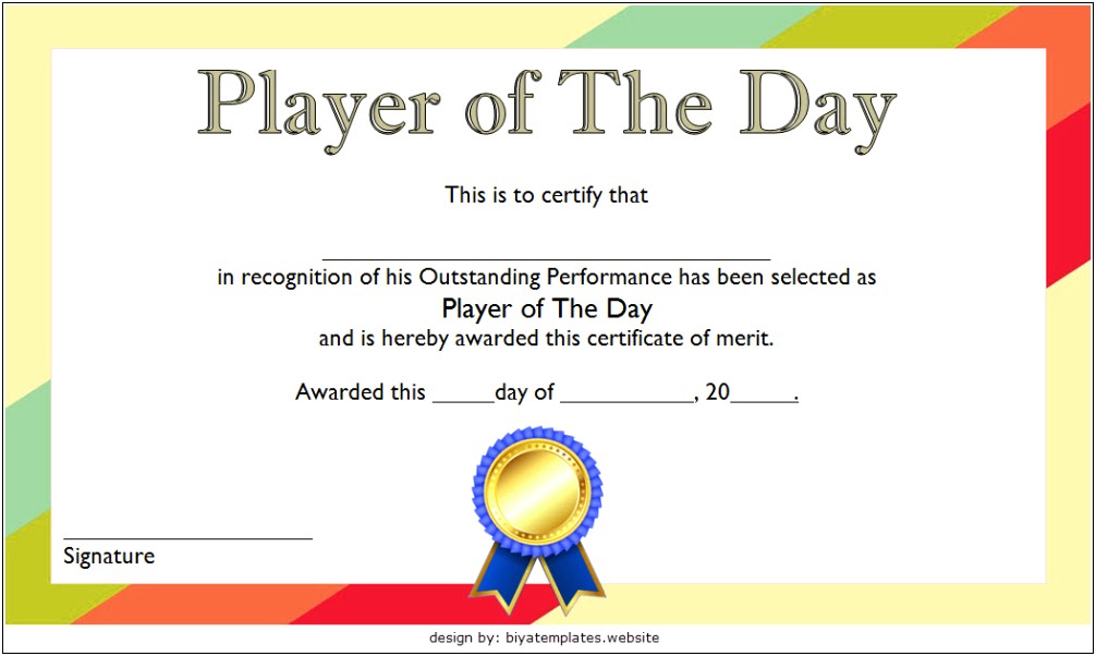Player Of The Week Certificate Free Templates