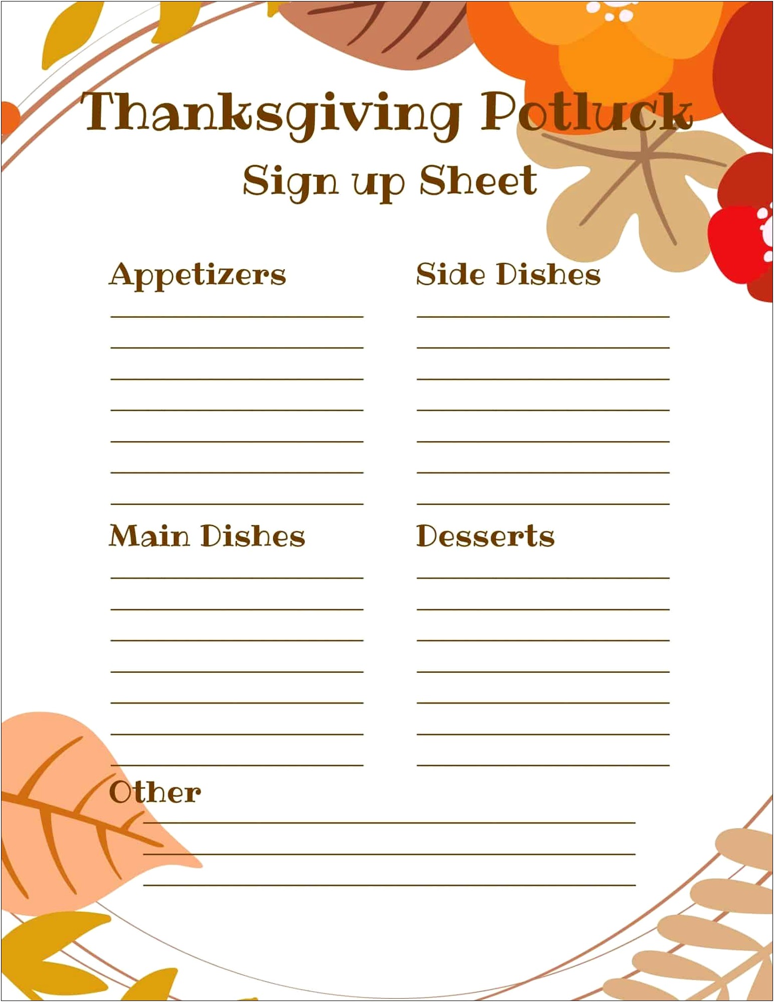 Potluck Sign Up Sheet Template Excel Free