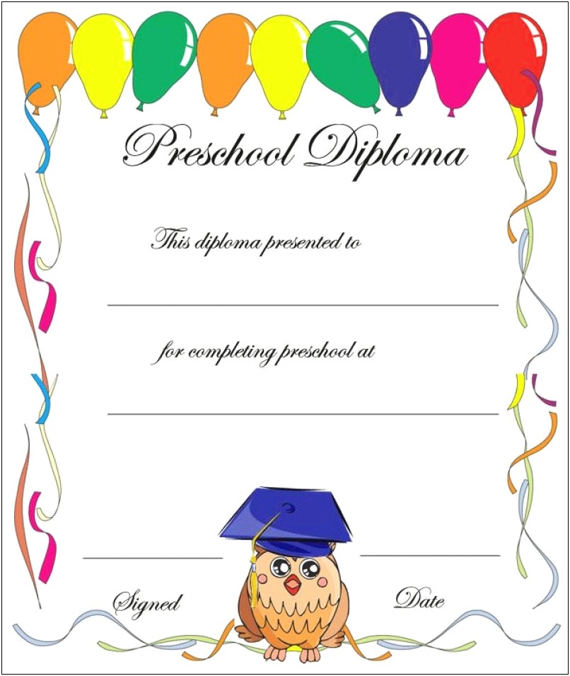 Pre Kindergarten Certificate Templates Printable Free