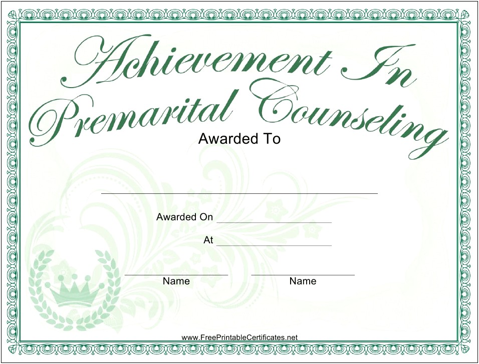 Pre Marriage Counseling Certificate Template Free