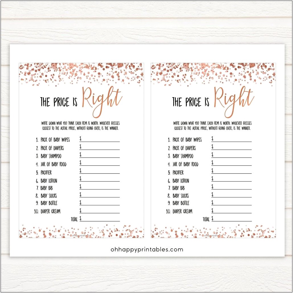 Price Is Right Bridal Shower Game Template Free