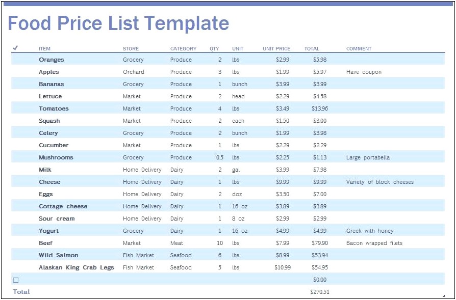 Price List Template With Images Free Download