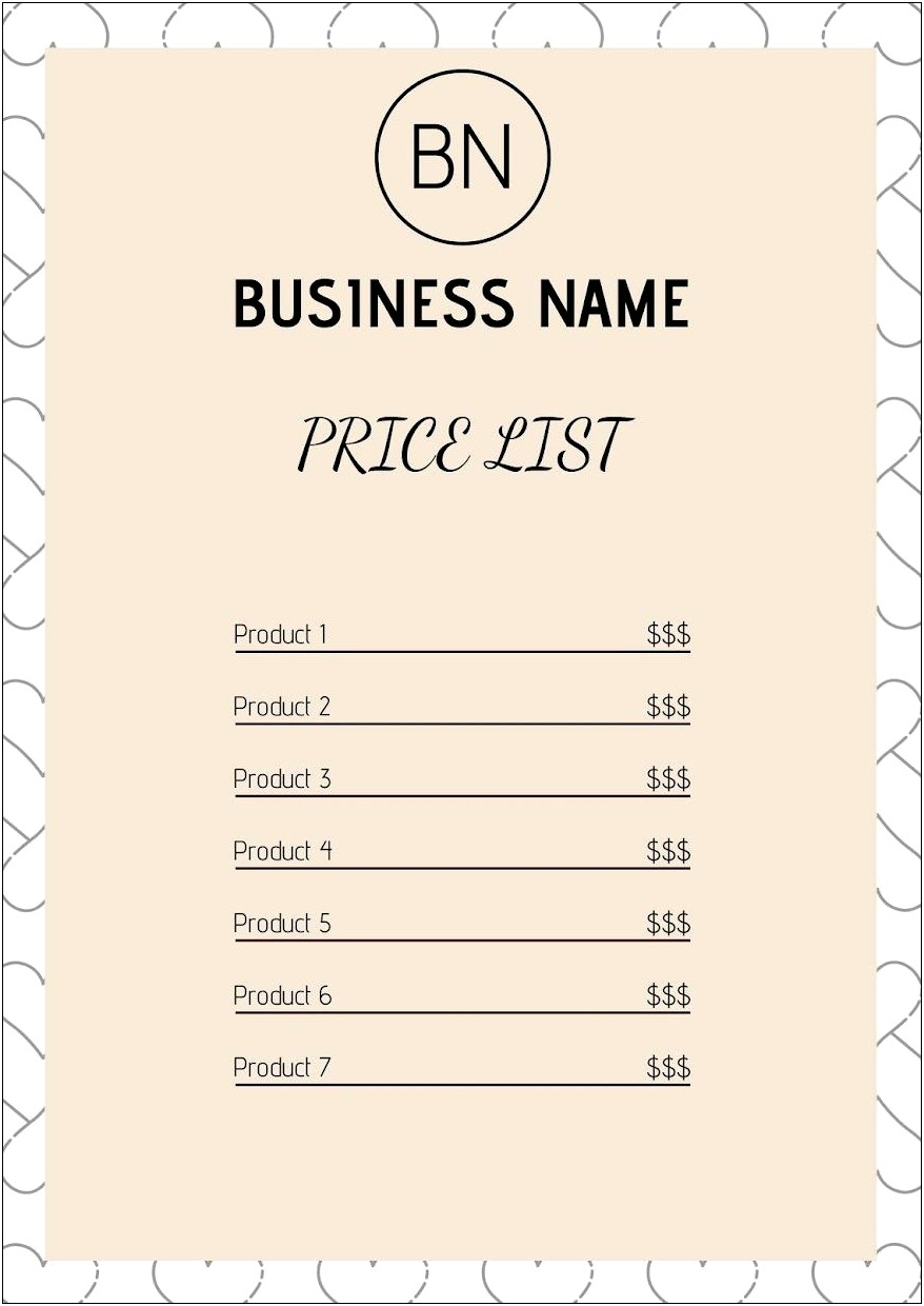 Price List Template Word Free Download
