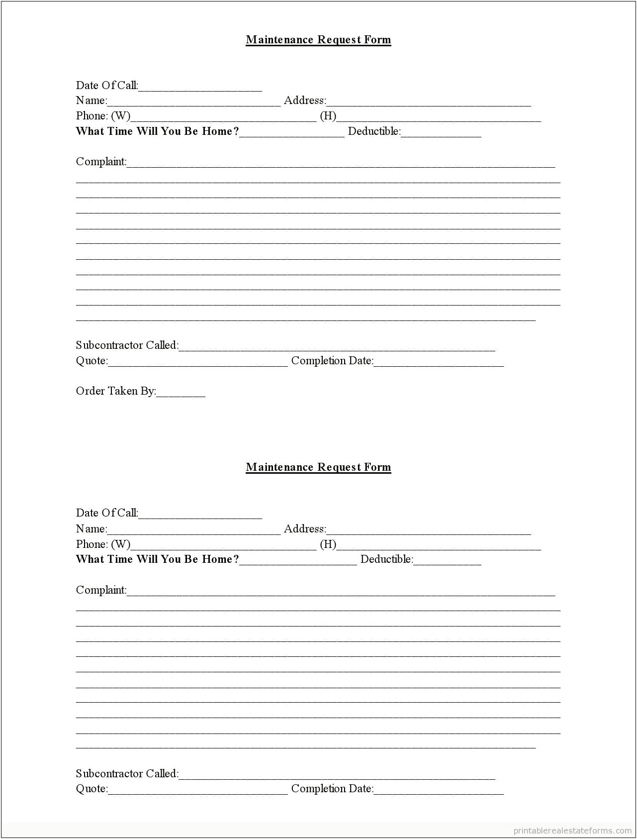 Printable Boat Maintenance Request Template Pdf Free