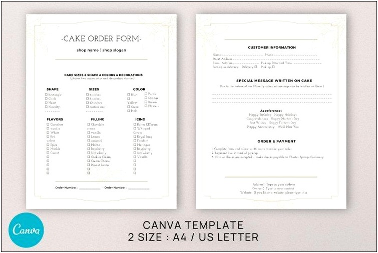 Printable Cake Order Form Template Free Download