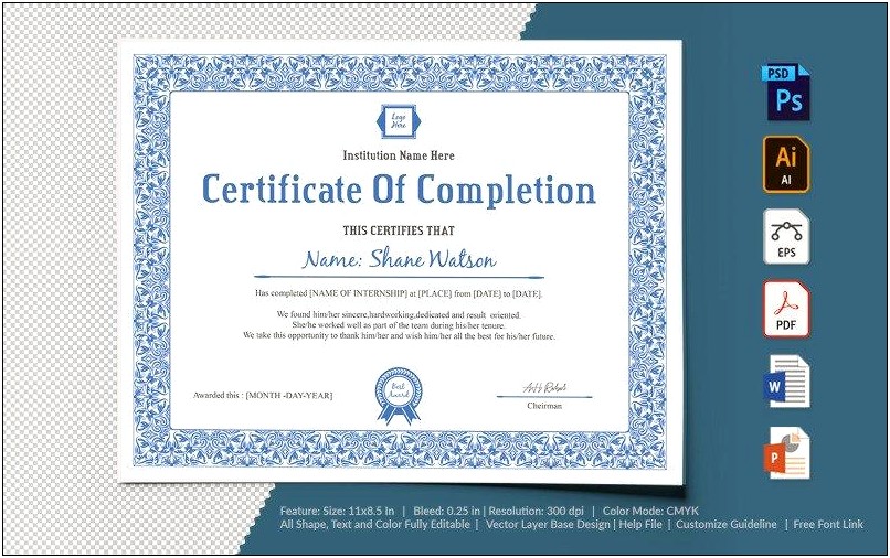 Printable Customizable Certificate Completion Template Pdf Free