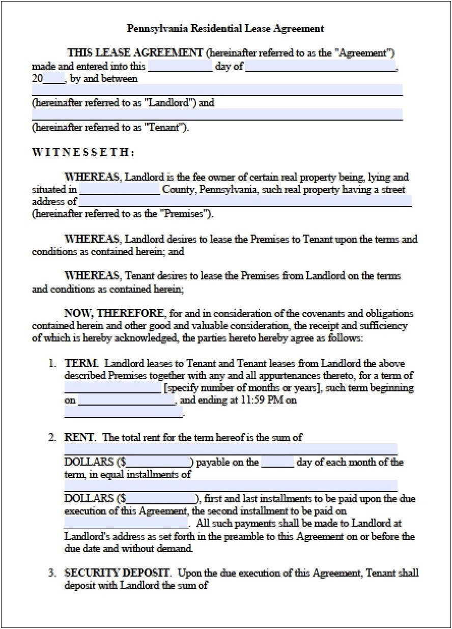 Printable Free Annual Residental Lease Agreement Template