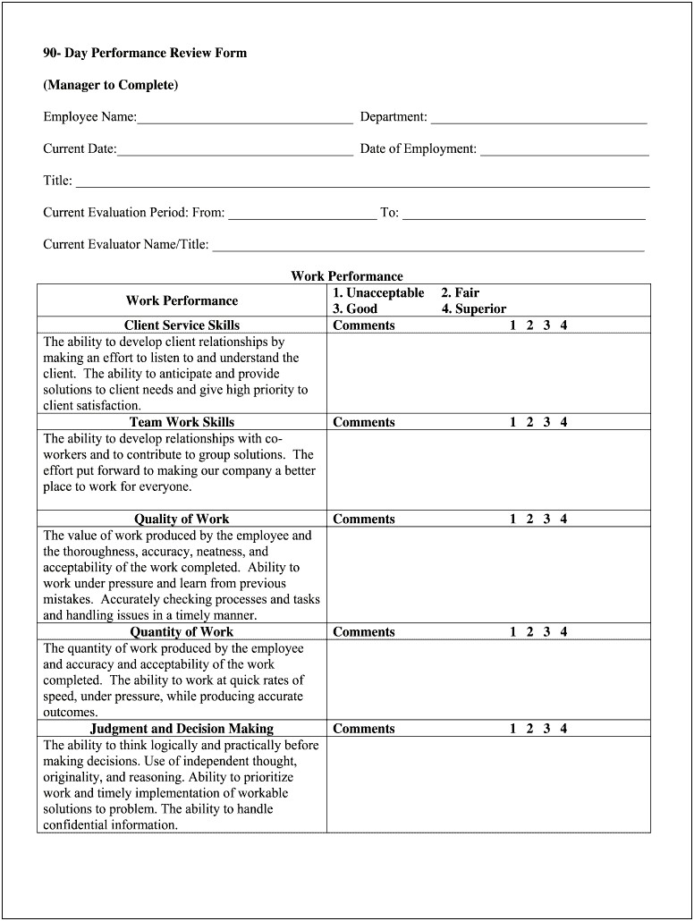 Printable Free Employee Evaluation Form Template Word