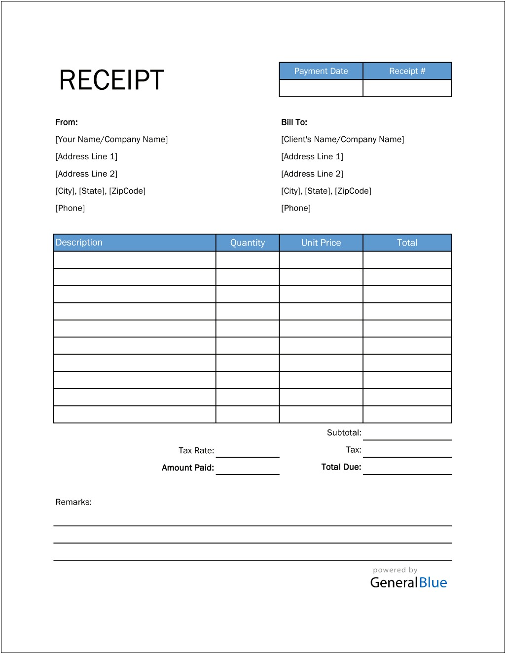 Printable Free Receipt Template For Gen Services