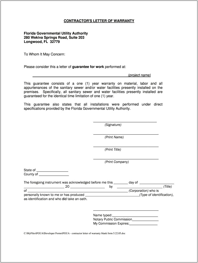 Printable Roofing Warranty Letter Template Word Doc Free