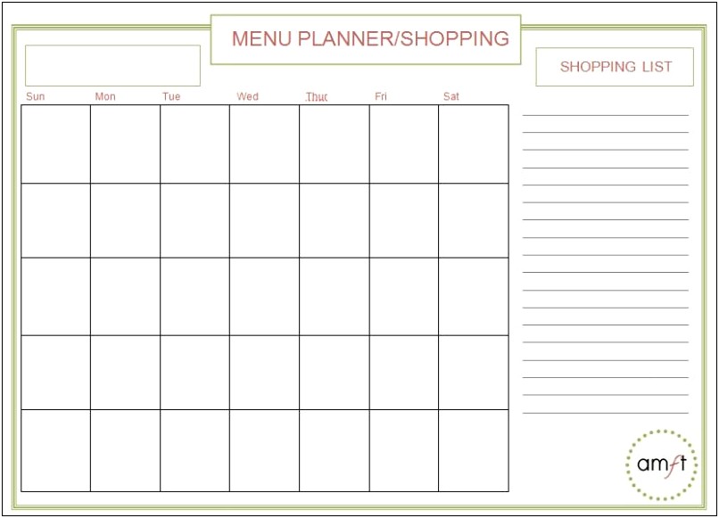 Printable Template Free Weekly Meal Planner