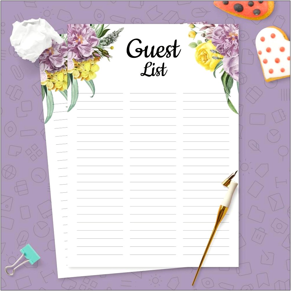 Printable Wedding Guest List Template Free
