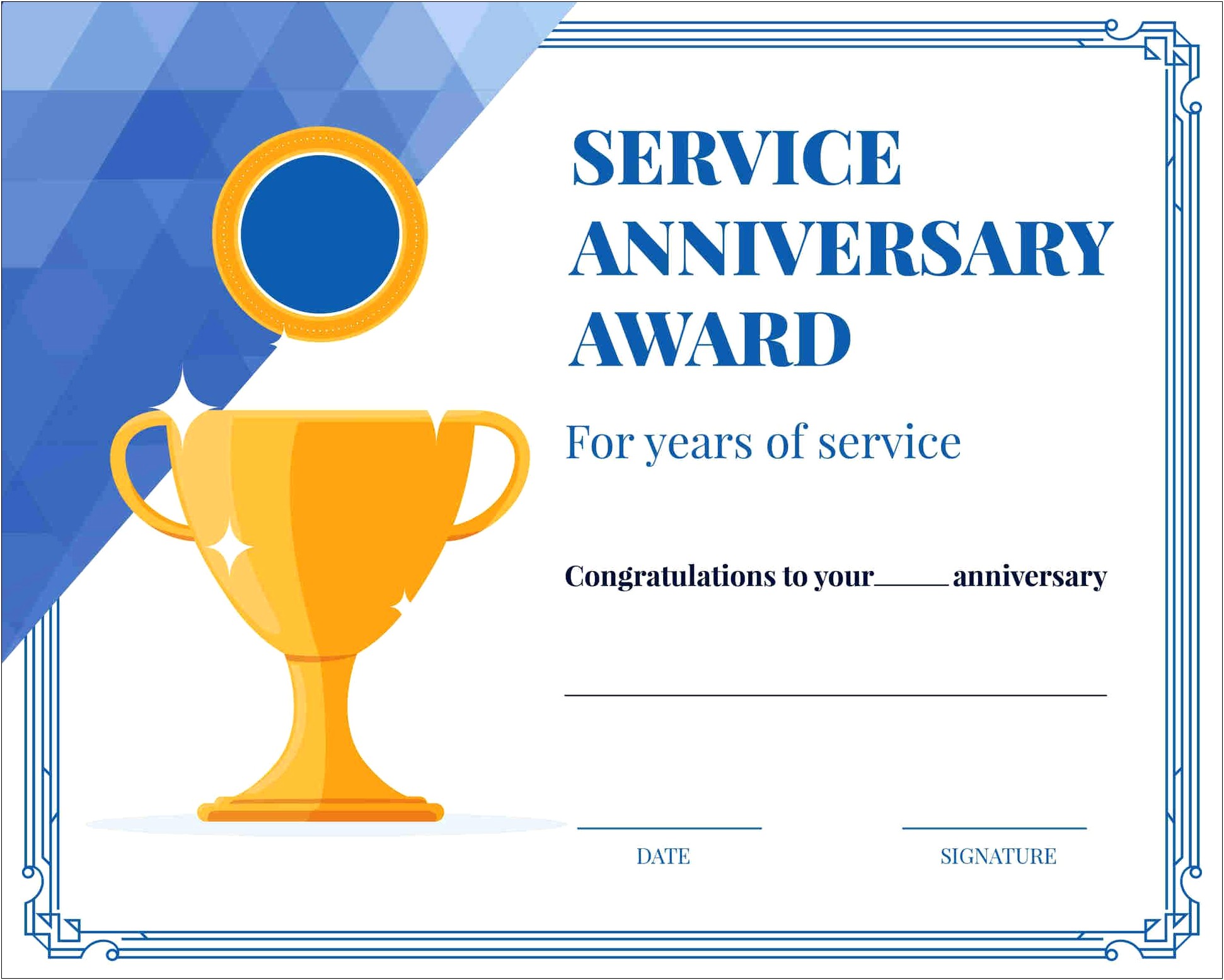 Printable Years Of Service Certificate Template Free