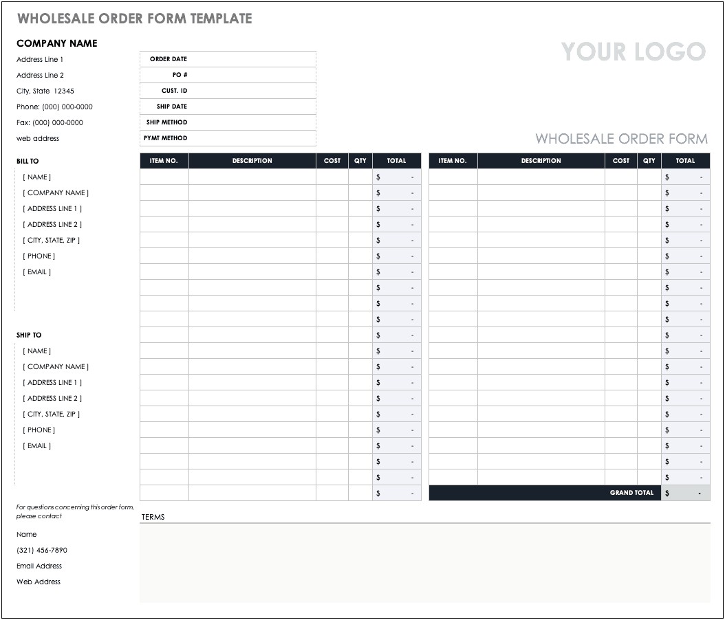 Product Order Form Template Free Download