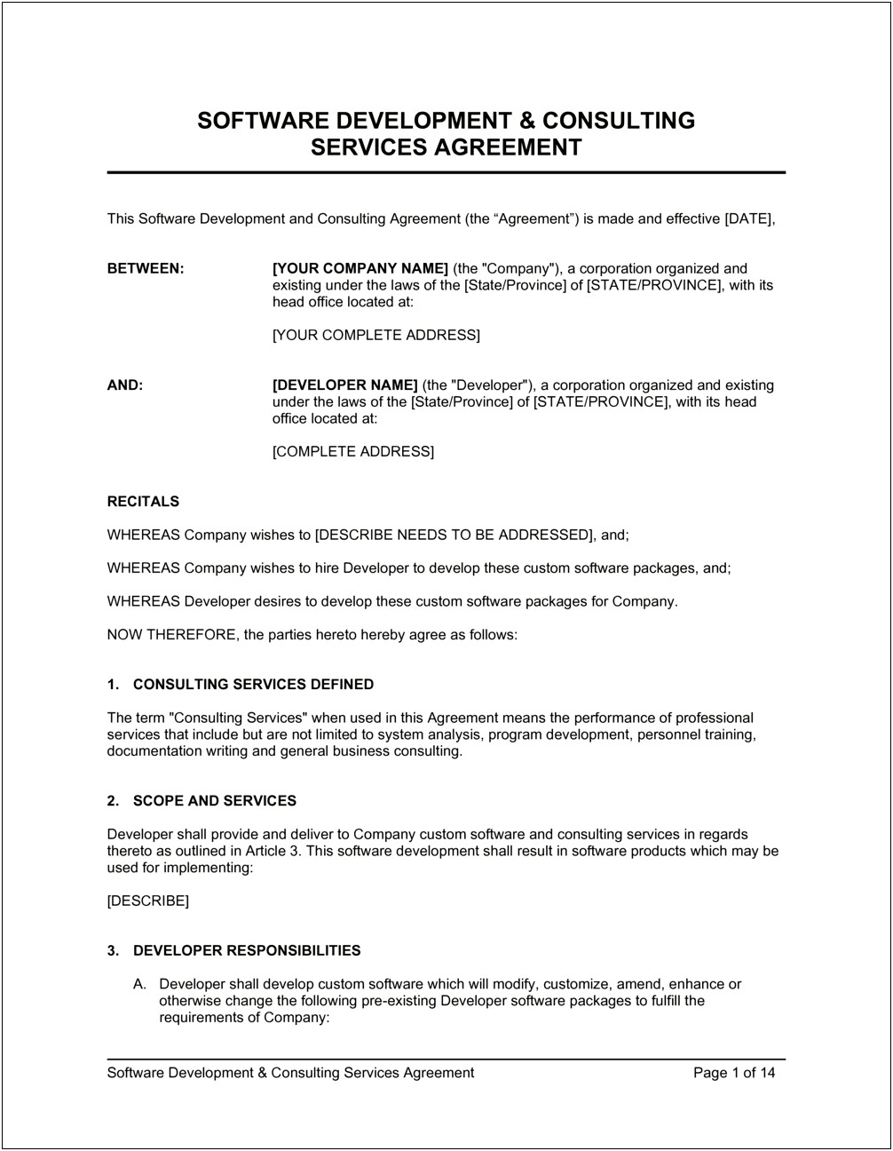 Professional Consulting Agreement Template Doc Free Download