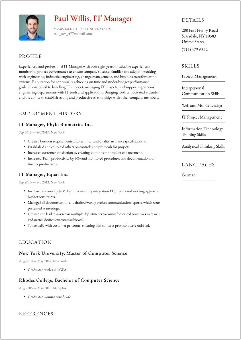 Project Manager Cv Template Word Free