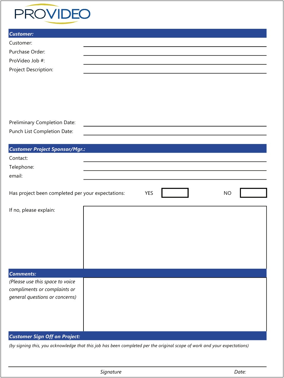 Project Sign Off Template Free Download