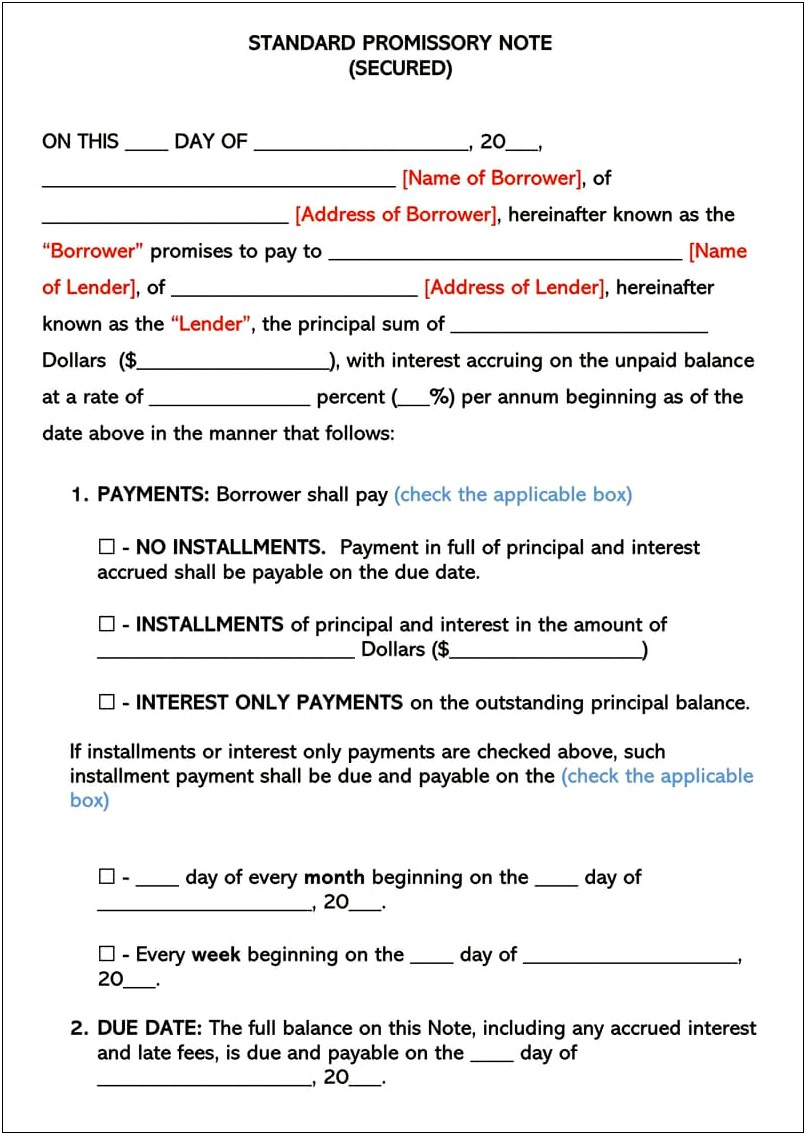 Promissory Note Template For Car Download Free