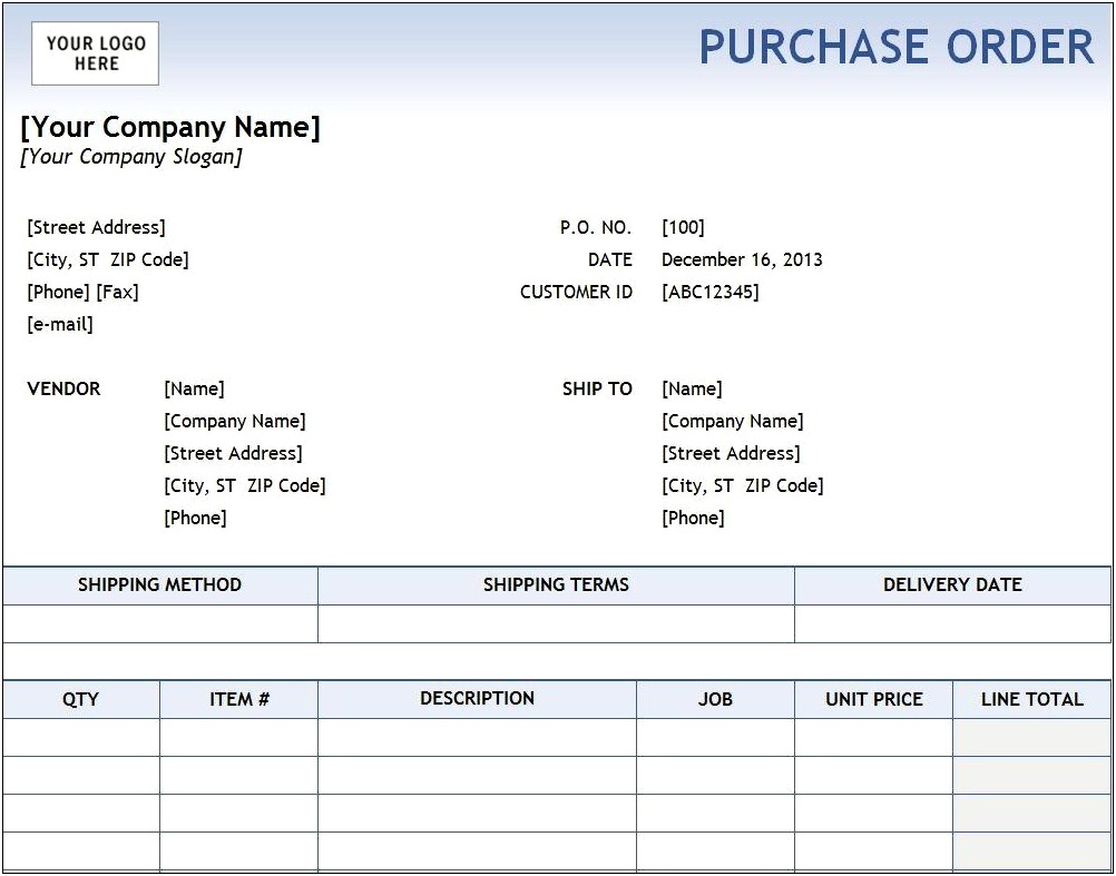 Purchase Order Tracking Excel Template Free