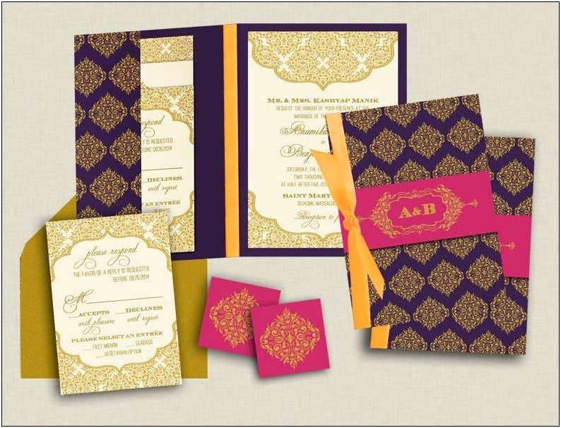 Purple And Gold Indian Wedding Invitations