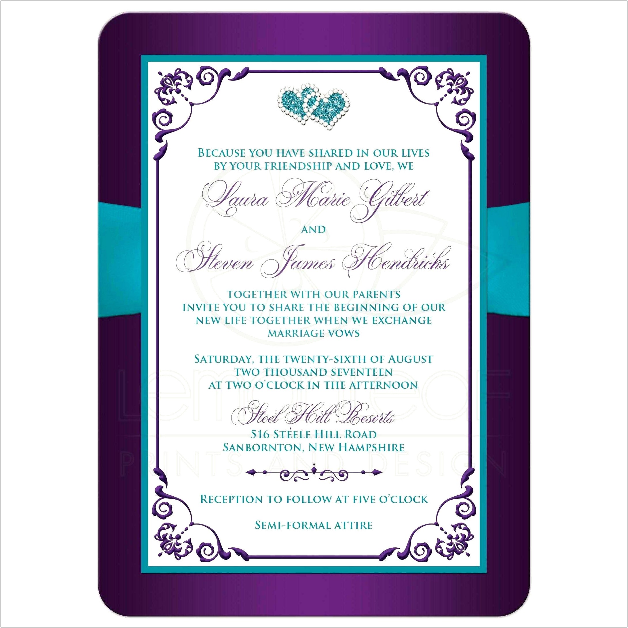 Purple Turquoise And Silver Wedding Invitations