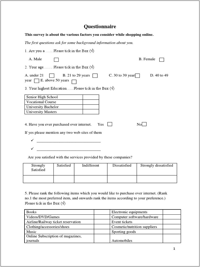 Questionnaire For Digital Marketing Templates Free Download