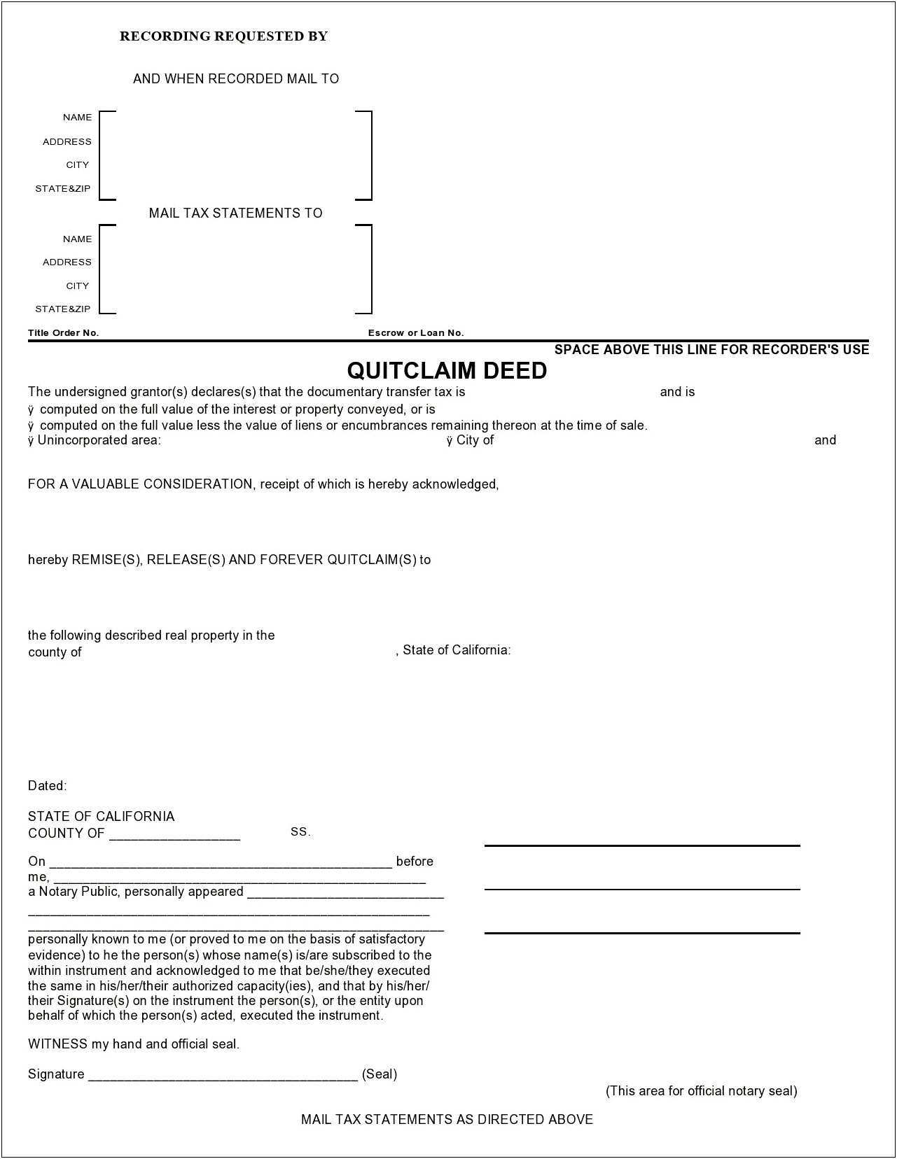 Quit Claim Deed Form Oklahoma Free Template