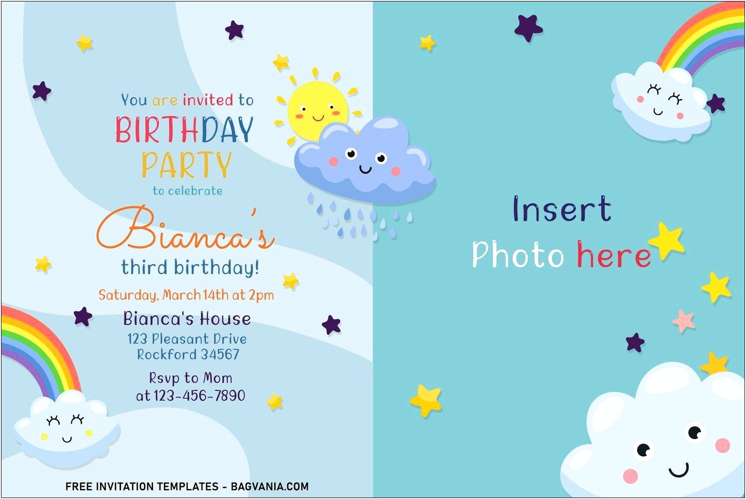 Rainbow Birthday Party Invitation Template Free
