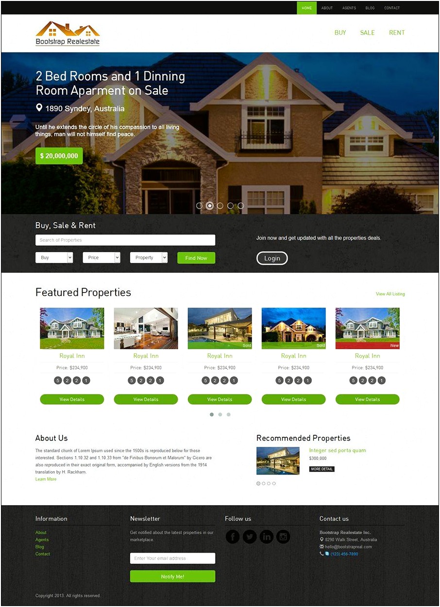 Real Estate Bootstrap Responsive Template Free Download