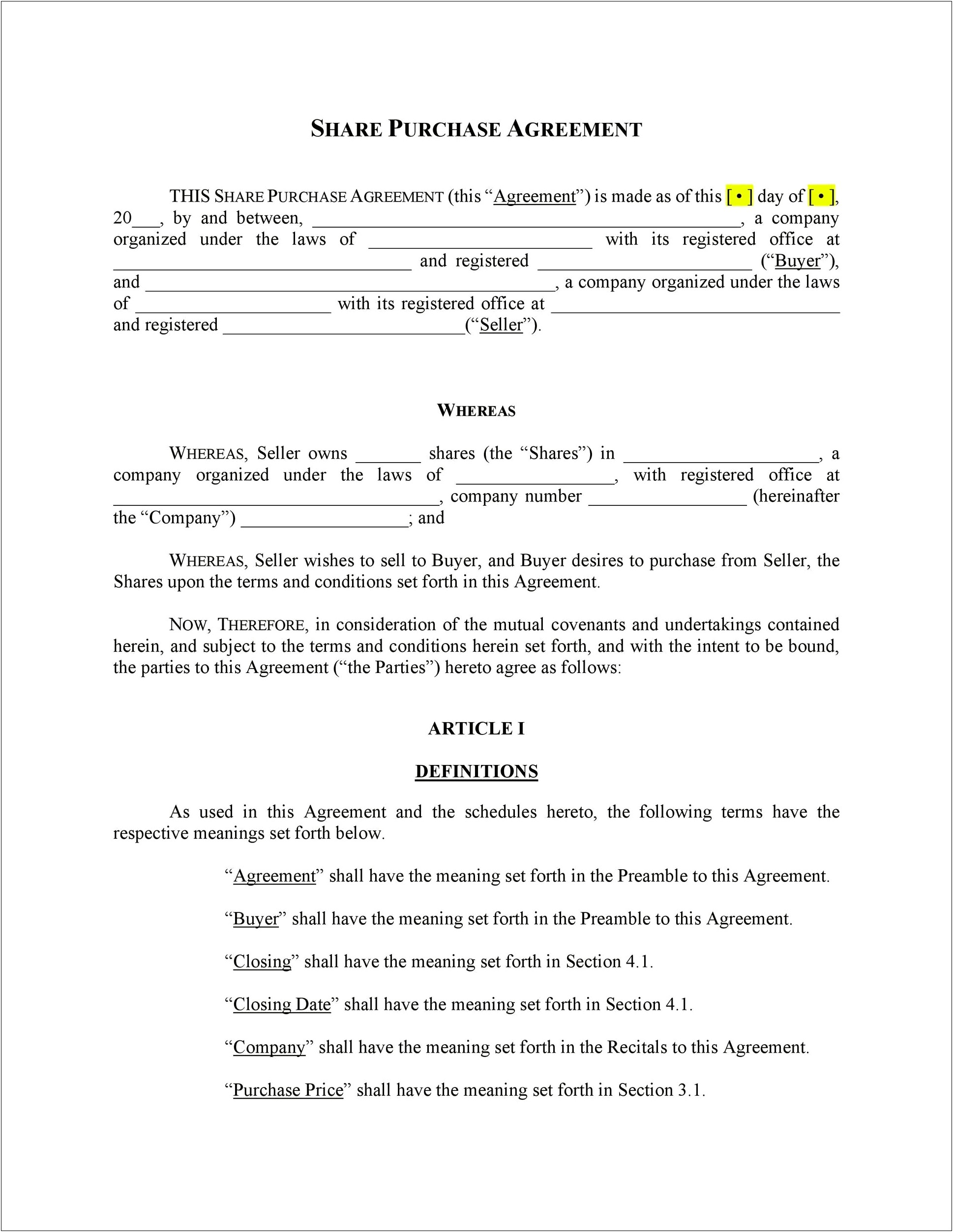 Real Estate Buy Sale Agreement Free Template