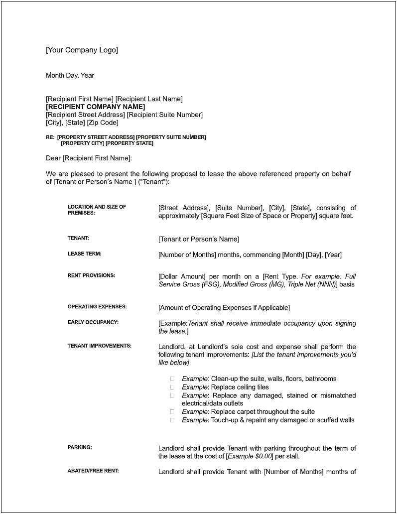 Real Estate Letter Of Intent Template Free
