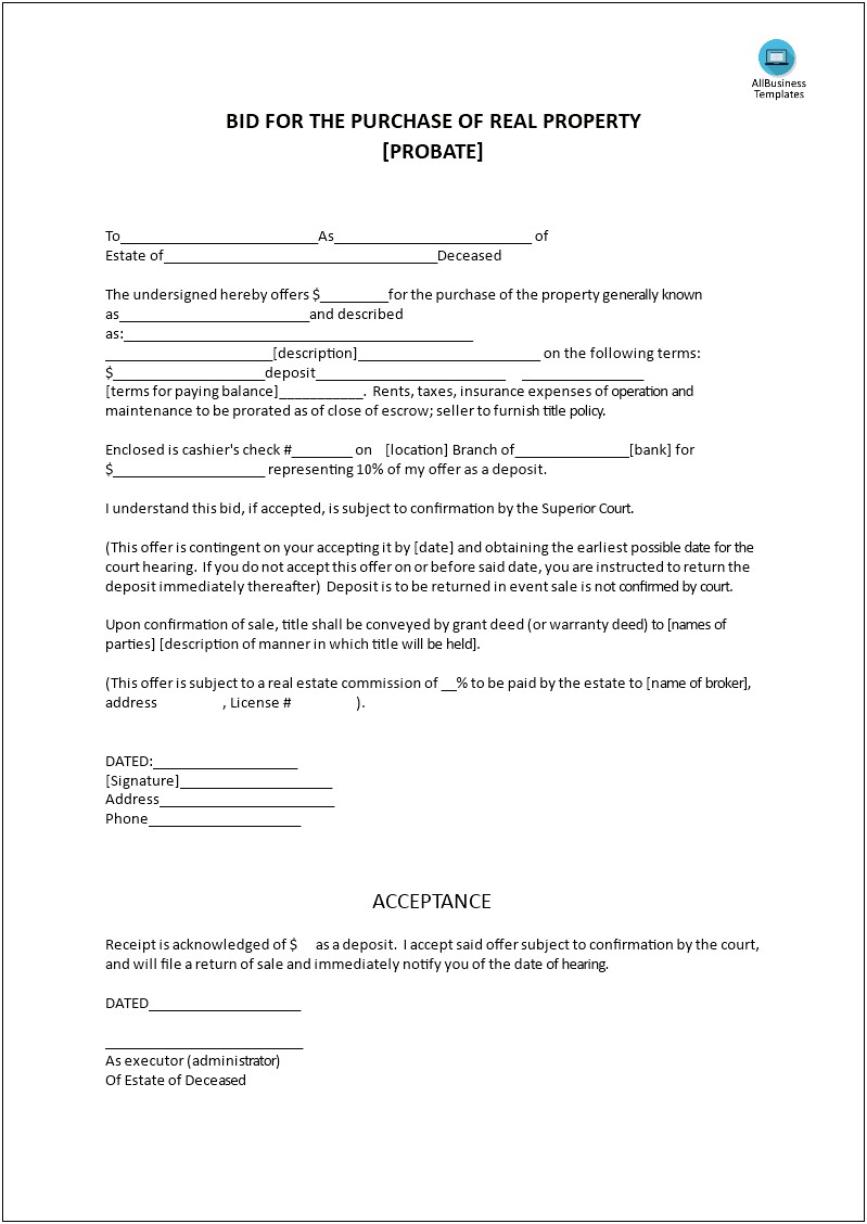 Real Estate Letter Templates For Free Probate