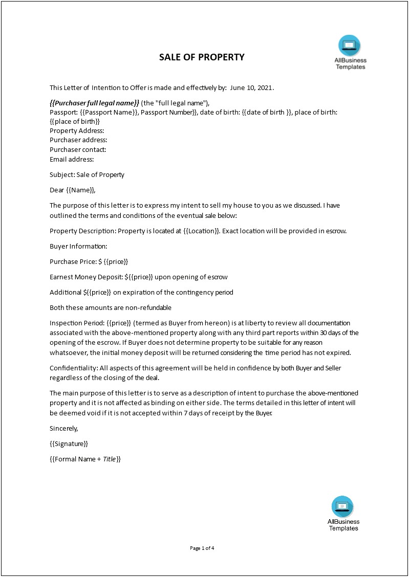 Real Estate Offer Letter Template Word Free Download