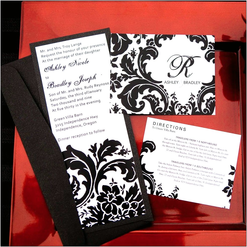 Red And Black Damask Wedding Invitations