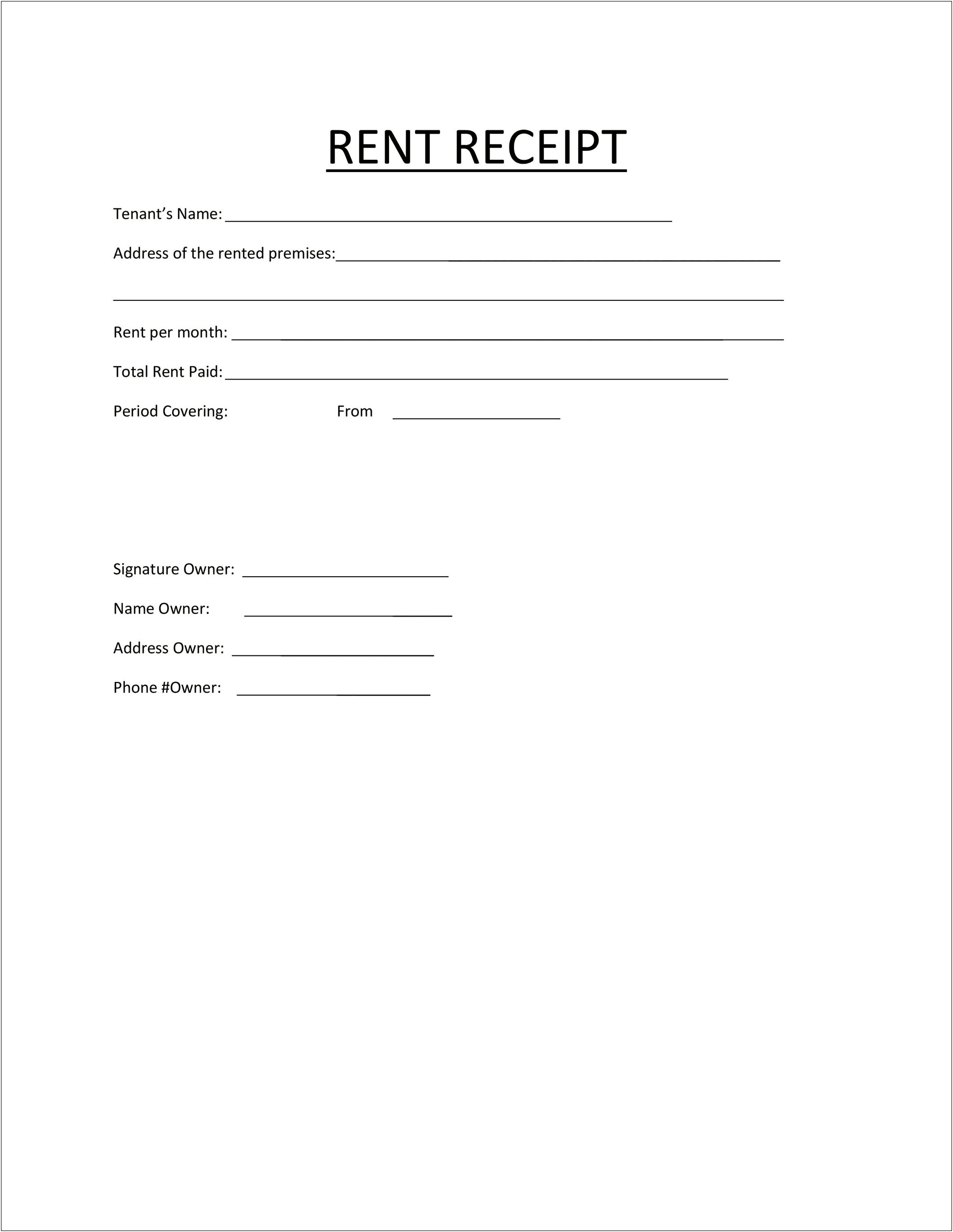 Rent Receipt Template Word Document Free