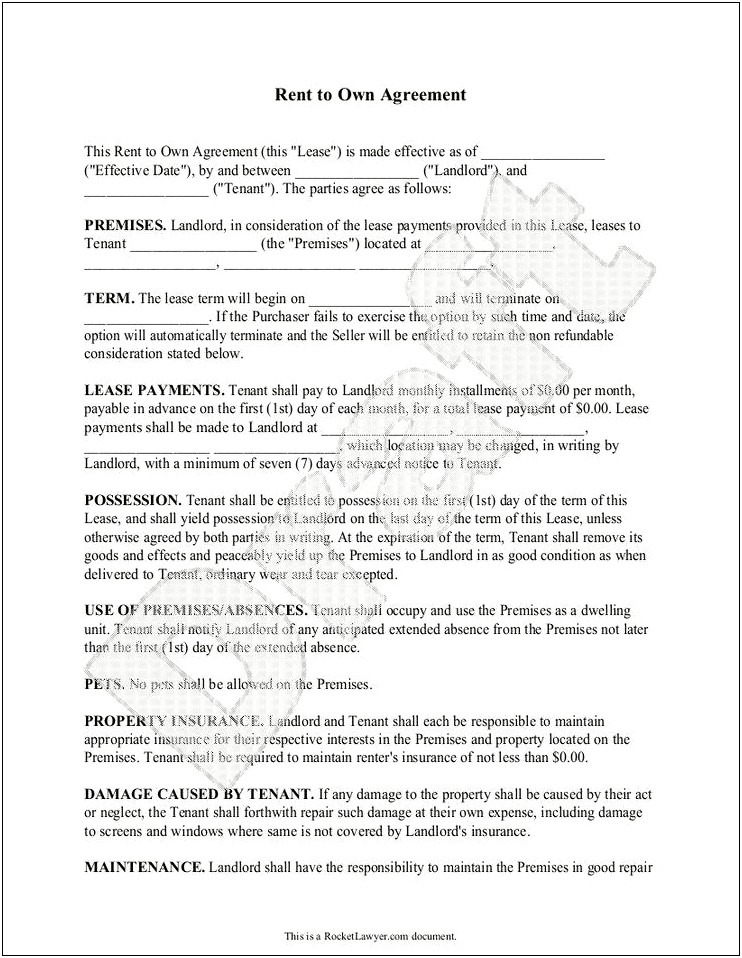 Rent To Own Contract Template Doc Free