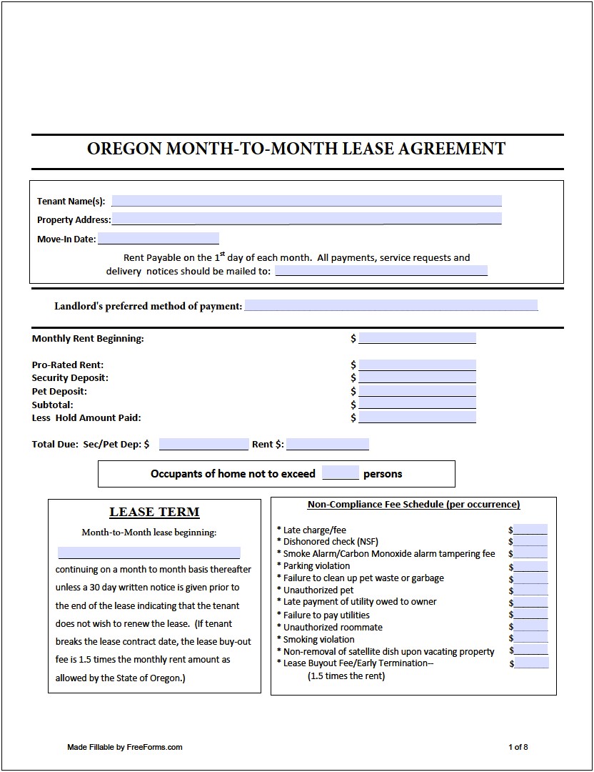 Rental Agreement Template Free State Of Oregon