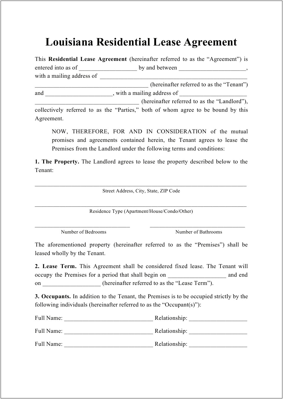 Rental Lease Areement Template For Free Download