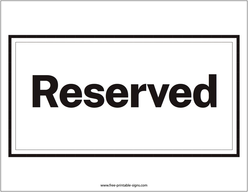 Reserved Signs For Tables Free Templates